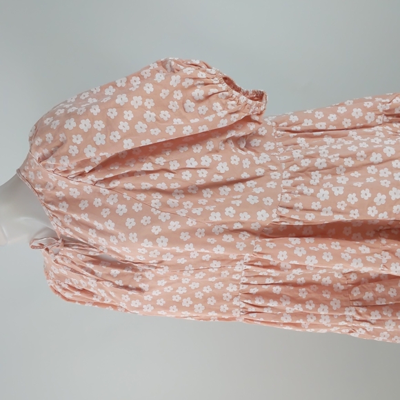 The Self Styler Dress Size 14 Pink White Floral Puff Sleeves Ruffle Tie-up Neck - Picture 8 of 15